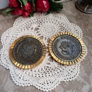 Congress of USA Golden tones Decorative Coasters (2) Heavy!